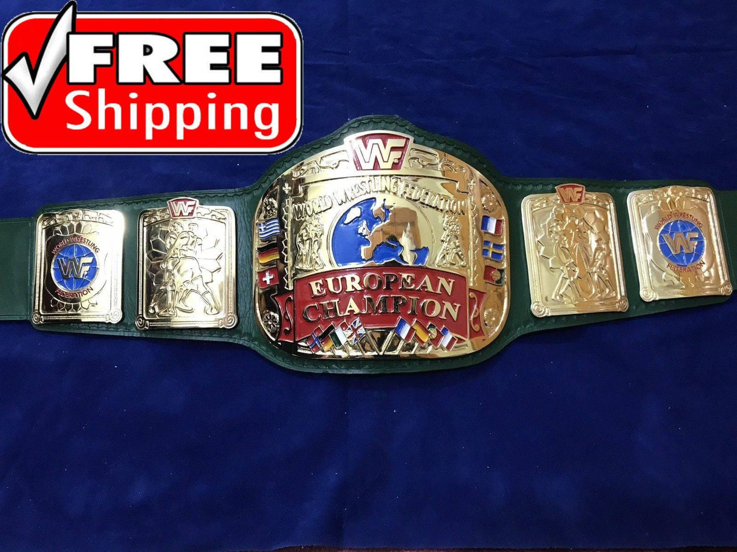 WWF EUROPEAN BLOCK LOGO 24K GOLD CHAMPIONSHIP TITLE BELT