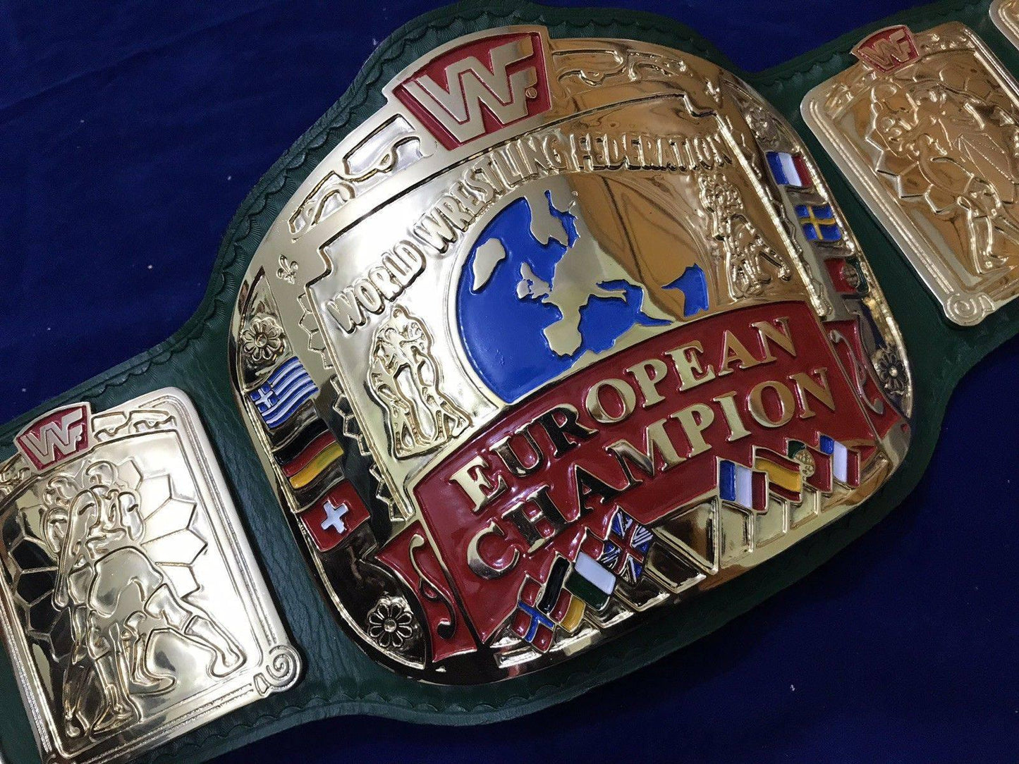 WWF EUROPEAN BLOCK LOGO 24K GOLD CHAMPIONSHIP TITLE BELT