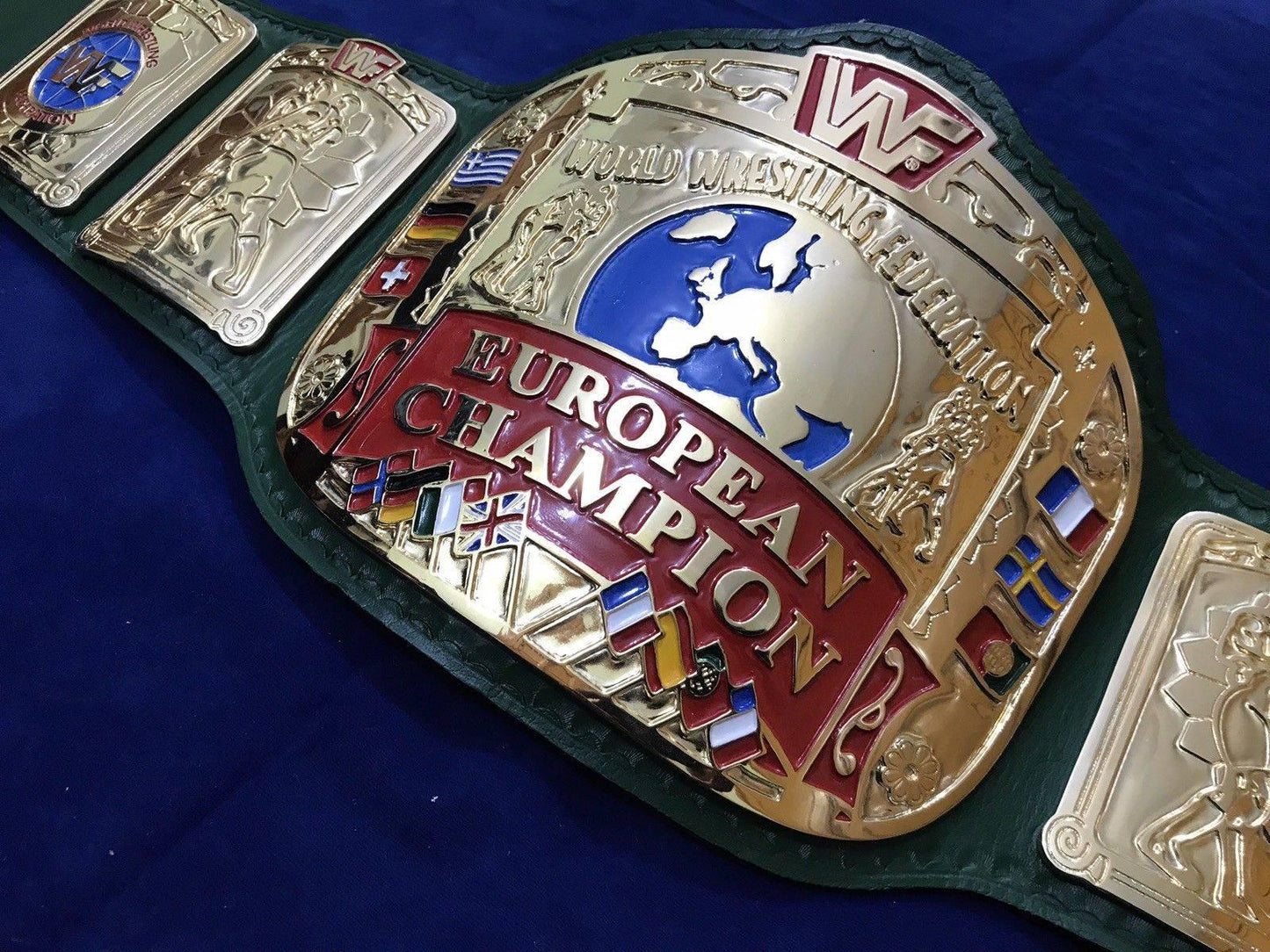 WWF EUROPEAN BLOCK LOGO 24K GOLD CHAMPIONSHIP TITLE BELT
