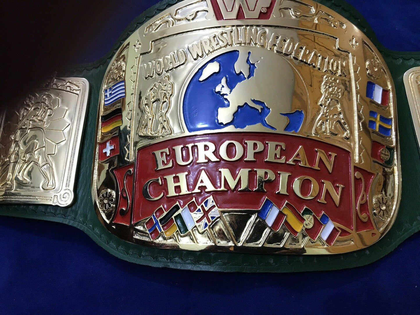 WWF EUROPEAN BLOCK LOGO 24K GOLD CHAMPIONSHIP TITLE BELT
