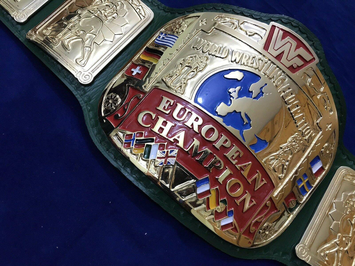 WWF EUROPEAN BLOCK LOGO 24K GOLD CHAMPIONSHIP TITLE BELT