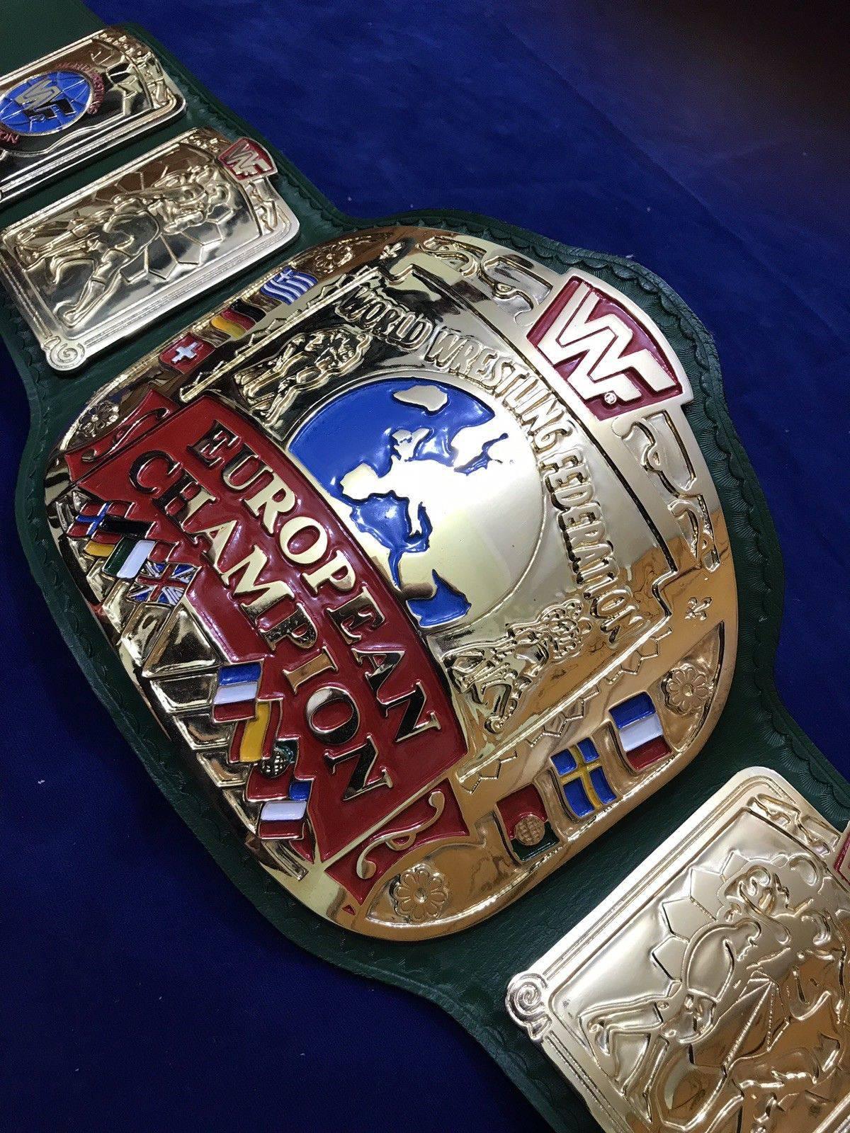 WWF EUROPEAN BLOCK LOGO 24K GOLD CHAMPIONSHIP TITLE BELT