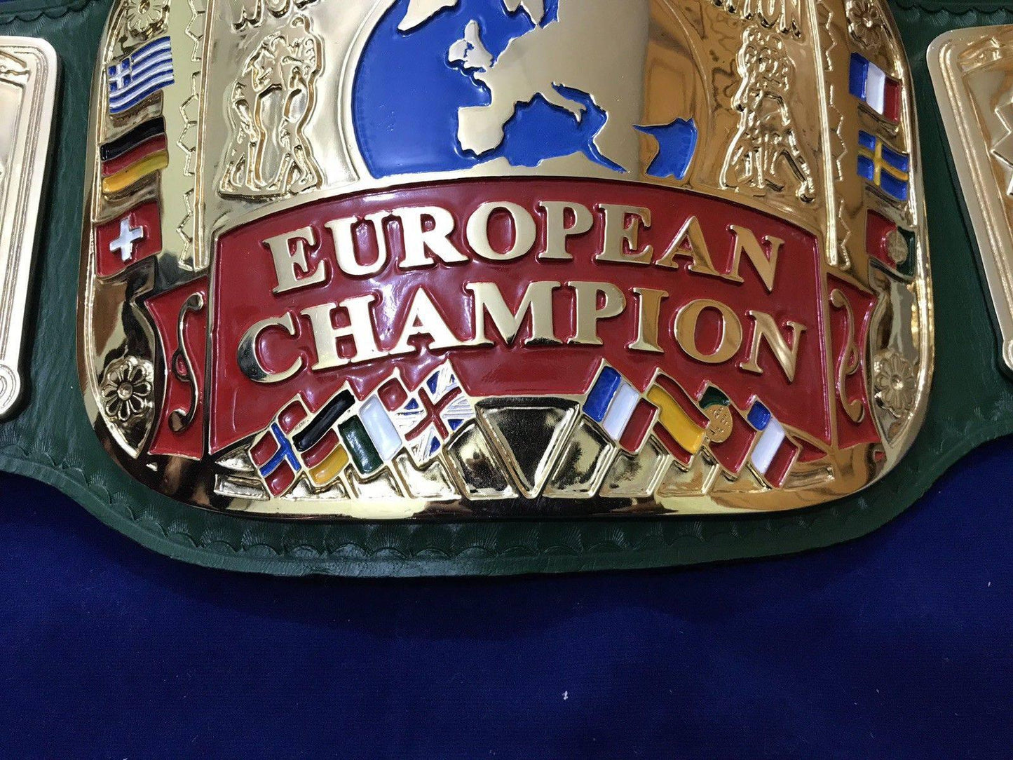 WWF EUROPEAN BLOCK LOGO 24K GOLD CHAMPIONSHIP TITLE BELT