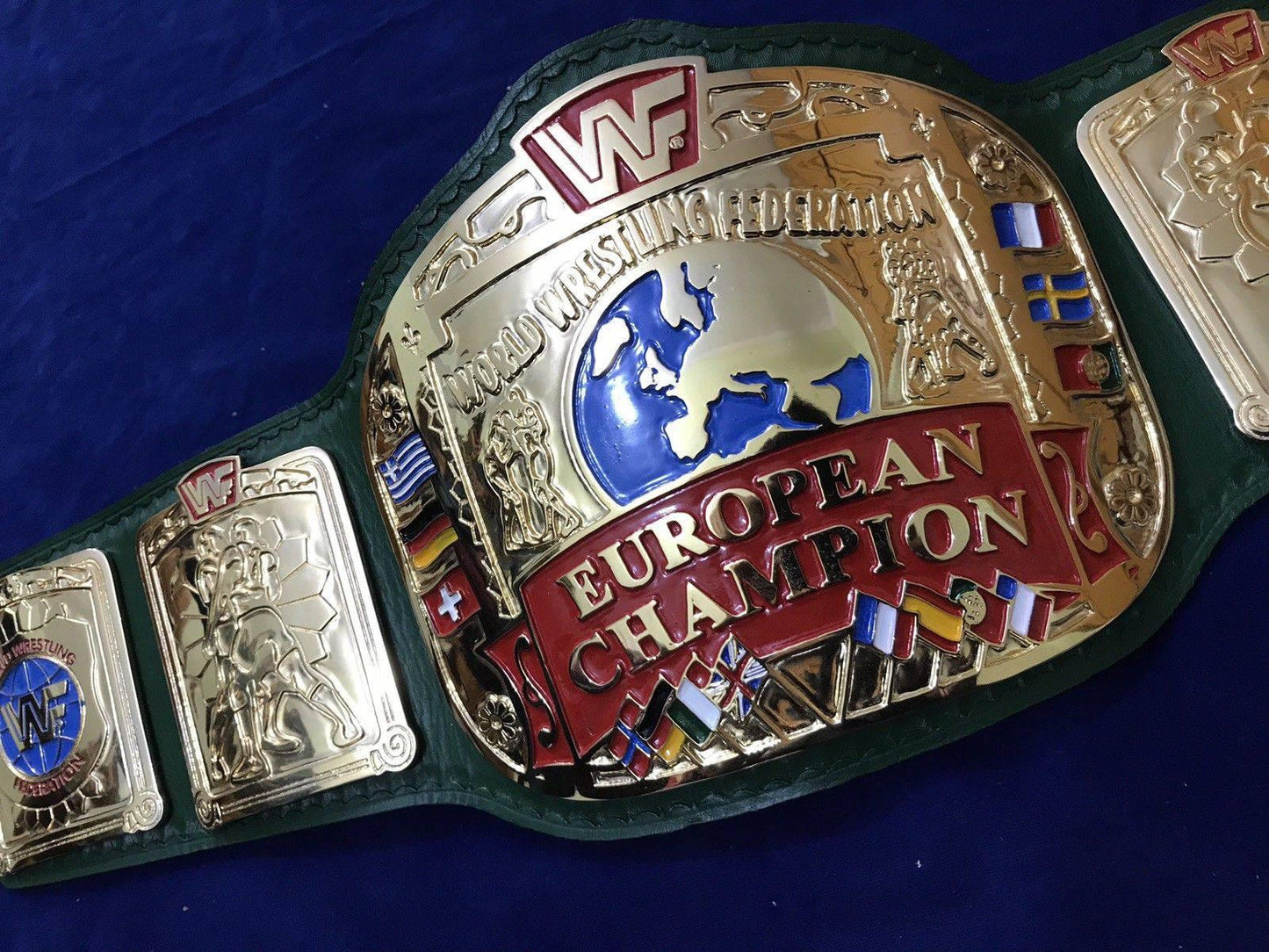 WWF EUROPEAN BLOCK LOGO 24K GOLD CHAMPIONSHIP TITLE BELT