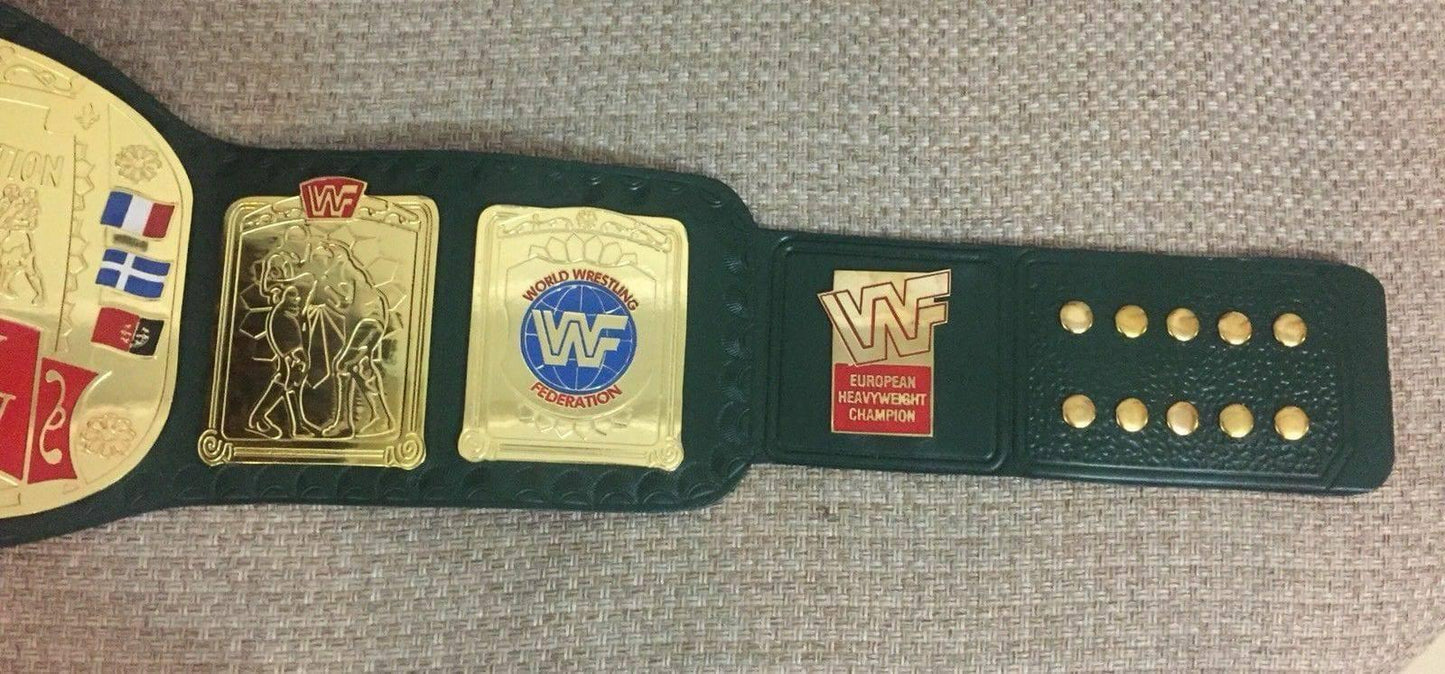 WWF EUROPEAN BLOCK LOGO Brass Championship Title Belt